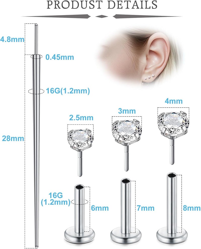 QWALIT Titanium Flat Back Helix Cartilage Earring Horseshoe Nose Ring Piercing Taper Threadless Jewelry Changing Tool Internal Threaded Piercing Taper Insertion Threader Tool Labret Jewelry Lip Studs - Image 1